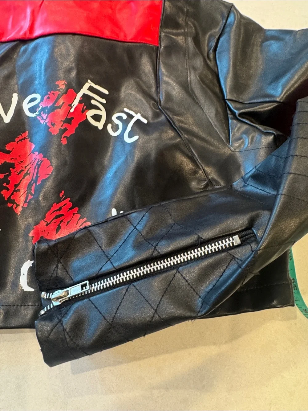 Kids' Red and Black Graphic Cropped Jean-Style Jacket